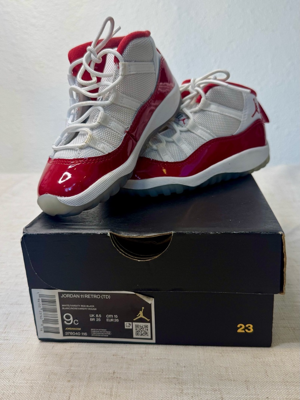 Air Jordan 11 Retro TD Cherry Kids White/Red Basketball Sneakers